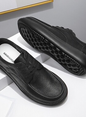 头层牛皮男鞋2026春款男士纯黑色休闲鞋软底真皮板鞋厚底轻便鞋子