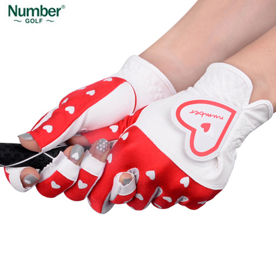 高尔夫手套 Number新款女士双手露指手套正品红色透气舒适女手套