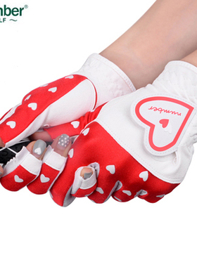 高尔夫手套 Number新款女士双手露指手套正品红色透气舒适女手套