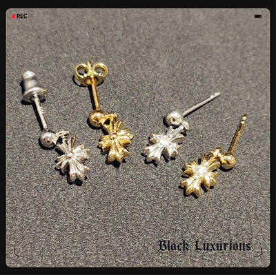 纯银针镀金镶钻ins耳钉