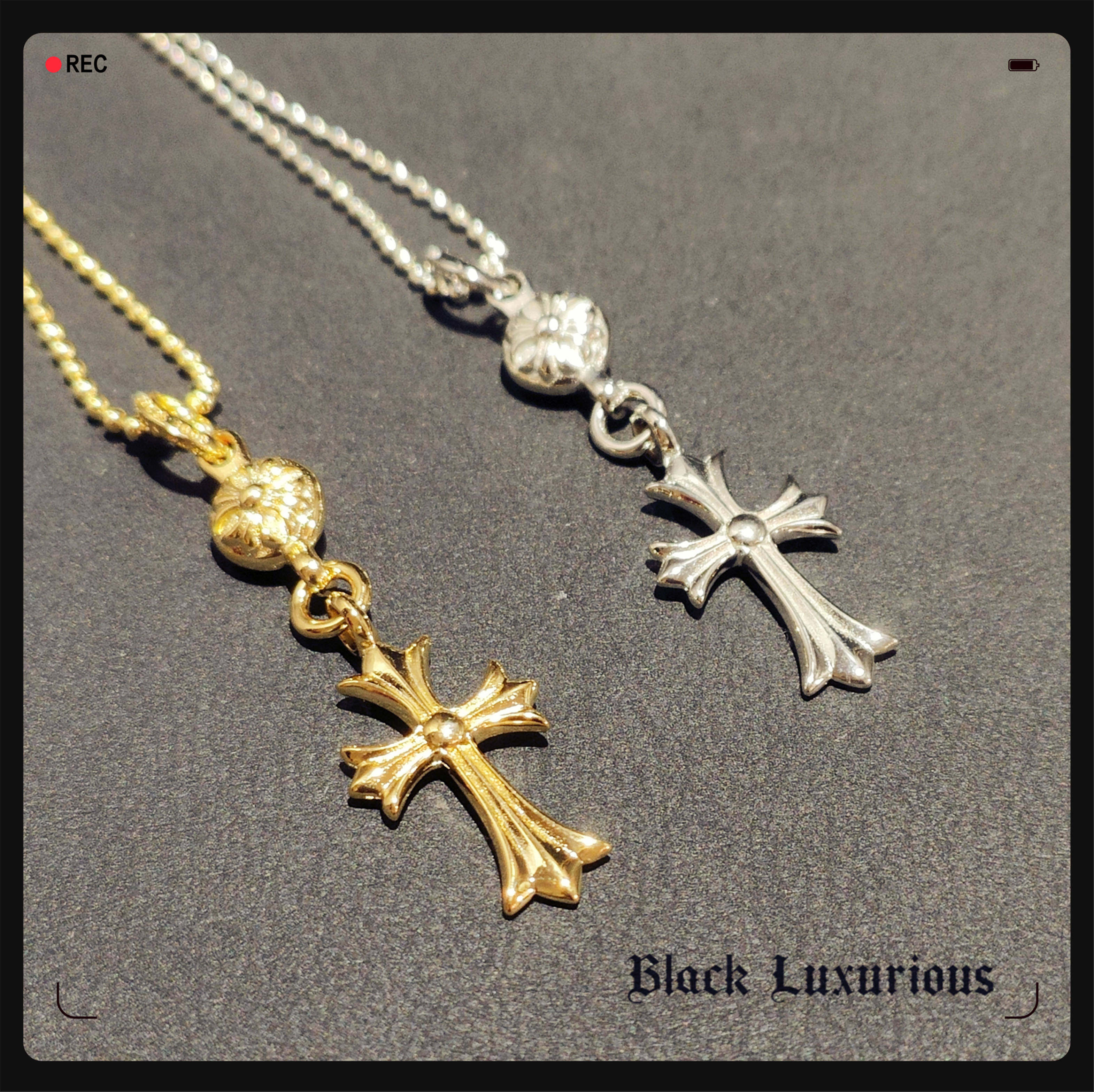 Black Luxurious电镀22K18K白黄金色风格球型十字架刻字经典项链