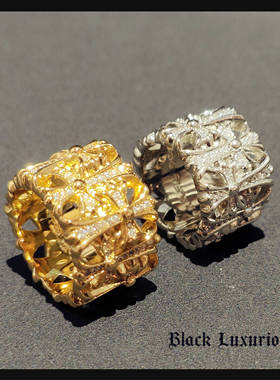 Black Luxurious电镀黄白金22K18K风格经典圆墓葬十字架镶钻戒指