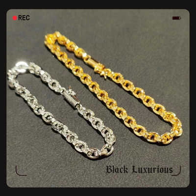 Black Luxurious电镀22K18K黄白金色刻字罗马文十字女神男神手链