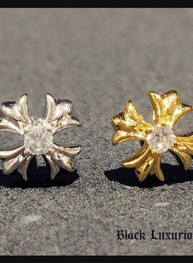 Black LuxuriousS925银针电镀22K18K镀金ins简约十字架镶单钻耳钉