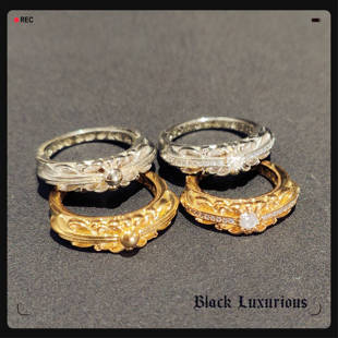 Black Luxurious电镀22K18K金色十字架KEEPER守护镶钻情侣戒指