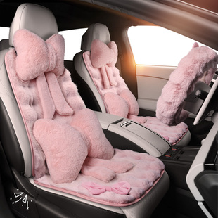 冬季新款汽车坐垫简约毛绒加厚保暖座垫车内座套女士冬天通用车垫