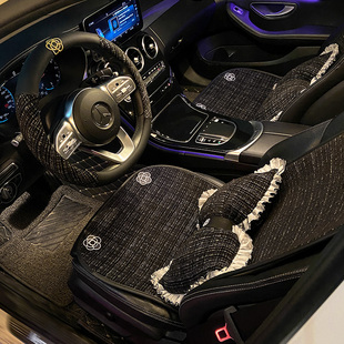 亚麻汽车坐垫冬季车垫女士小香风山茶花单片2025新款四季通用座套