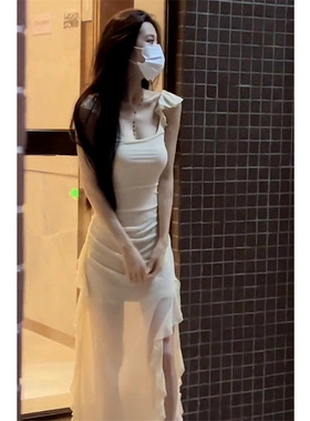 法式性感网纱小飞袖吊带连衣裙女夏季2025新款收腰气质包臀长裙子