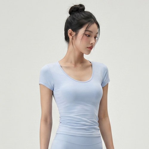 U领瑜伽短袖T恤女修身显瘦