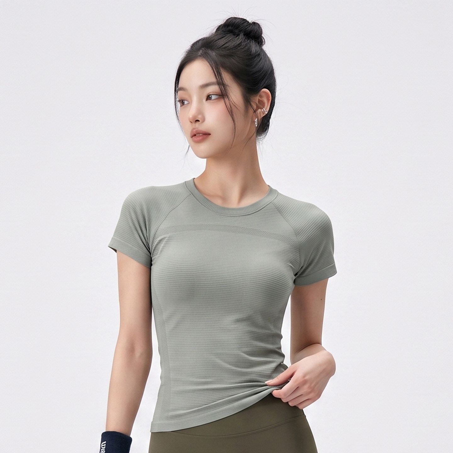 夏季修身显瘦普拉提短袖T恤女款正肩跑步运动透气瑜伽服健身上衣