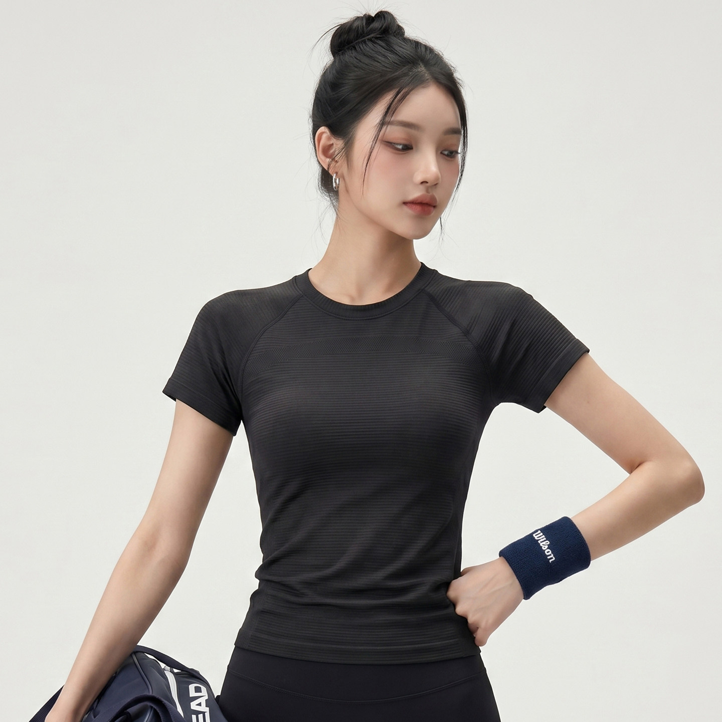 运动跑步健身短袖T恤女夏款速干透气修身正肩普拉提瑜伽训练上衣