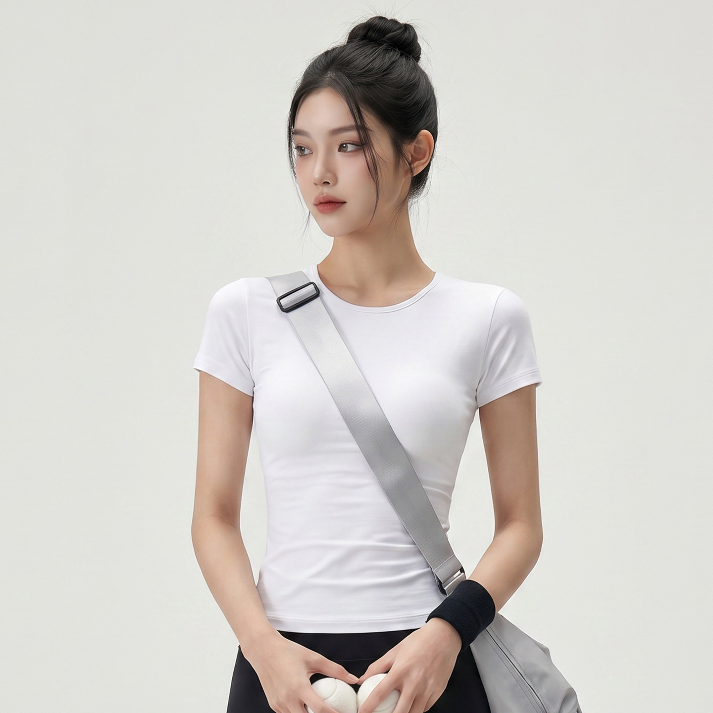 白色夏季女款瑜伽服短袖修身运动上衣跑步羽毛球训练普拉提健身服