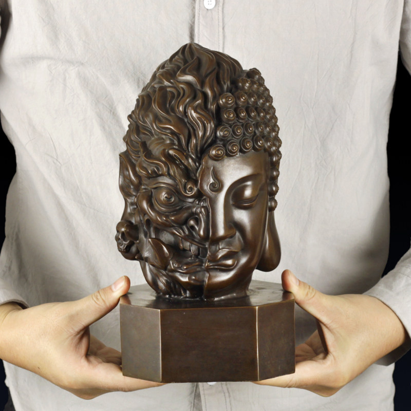 铜艺铺家居一念成魔一念佛佛像摆件创意半佛办公室玄关铜雕工艺品