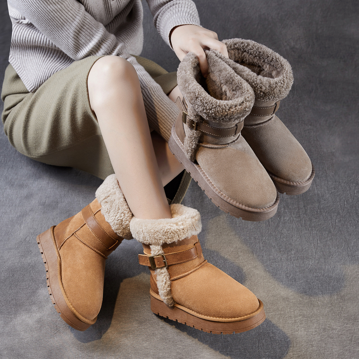 羊羔翻毛口雪地靴女2025新款冬季