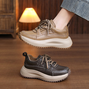 头层牛皮厚底老爹鞋女2026春秋新款舒适软底休闲鞋圆头百搭女单鞋