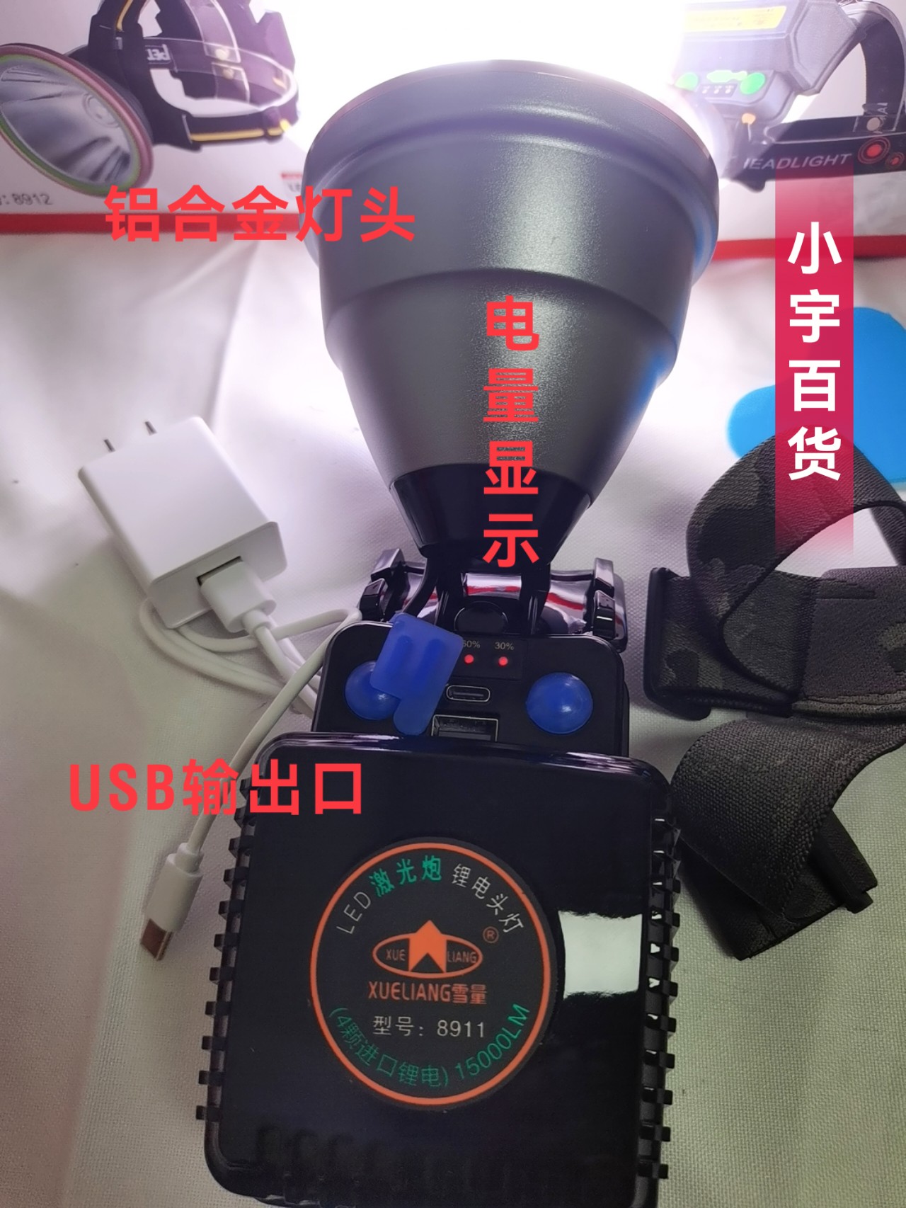 激光炮新款重量分散型强光锂电头灯 超长续航超亮炮夜钓 户外野钓