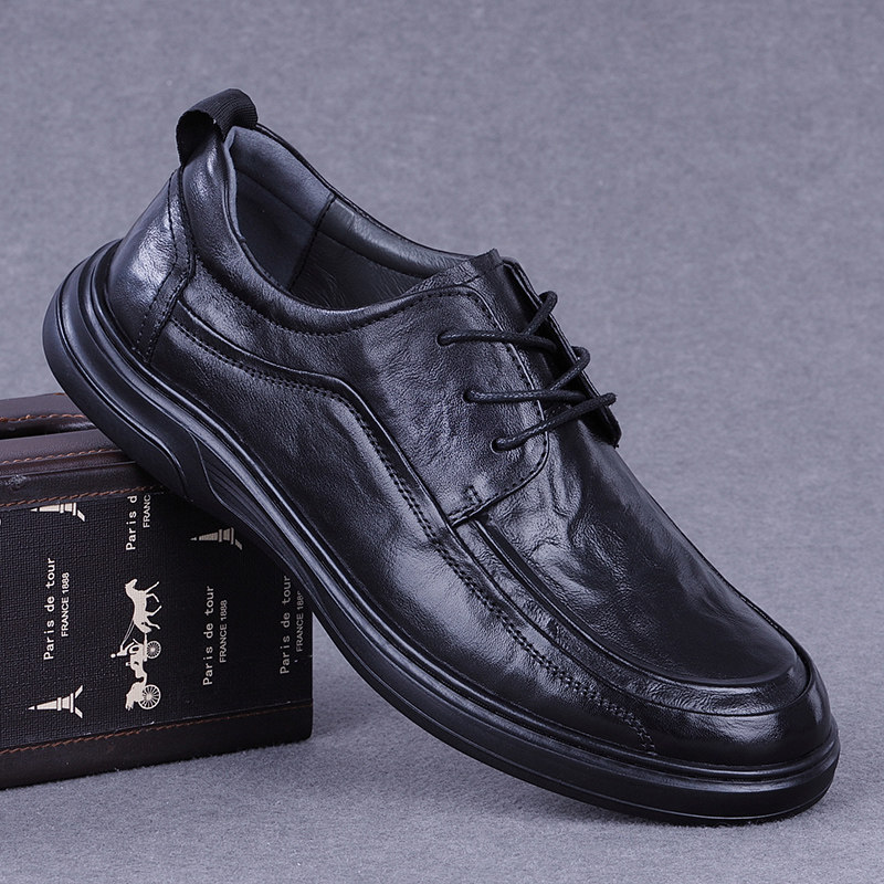 外贸真皮男鞋手抓纹休闲通勤鞋头层牛皮男士软底透气商务正装皮鞋