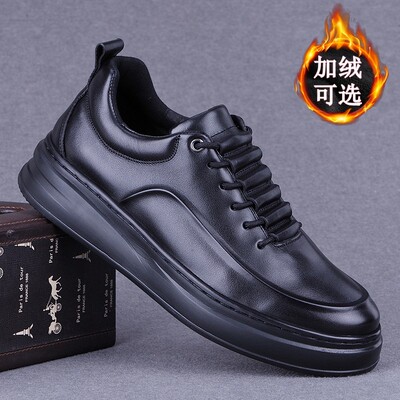 秋冬新款真皮休闲男鞋厚底增高鞋