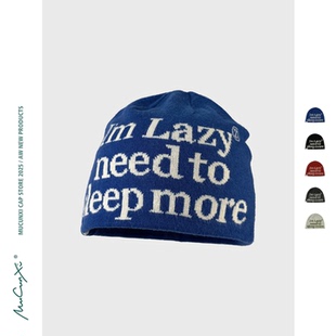 提花针织帽男女秋冬毛线帽冷帽 需要多睡点觉 MUCUNXI 我很慵懒