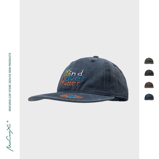 美式 复古水洗平檐帽字母刺绣软顶宽檐显脸小遮阳棒球帽街头嘻哈帽