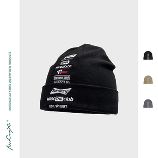 韩国小众设计师款多字母刺绣针织帽男女街头保暖护耳毛线帽冷帽潮