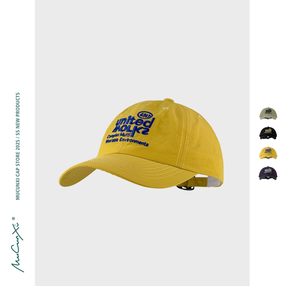 MUCUNXI 黄色速干棒球帽女软顶字母刺绣夏季户外遮阳防晒鸭舌帽男