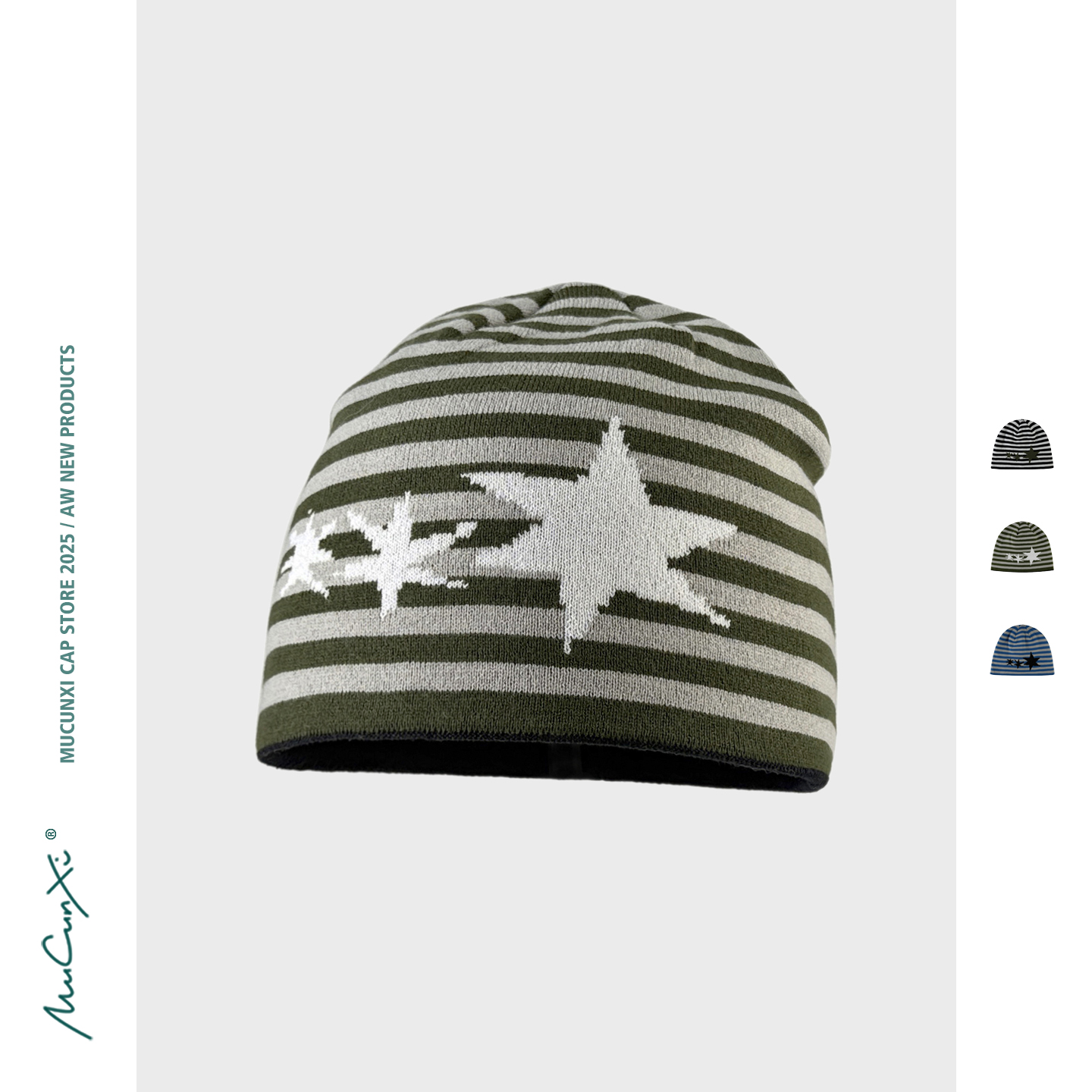 MUCUNXI 韩国ins同款条纹针织帽女秋冬户外保暖护耳套头滑雪冷帽
