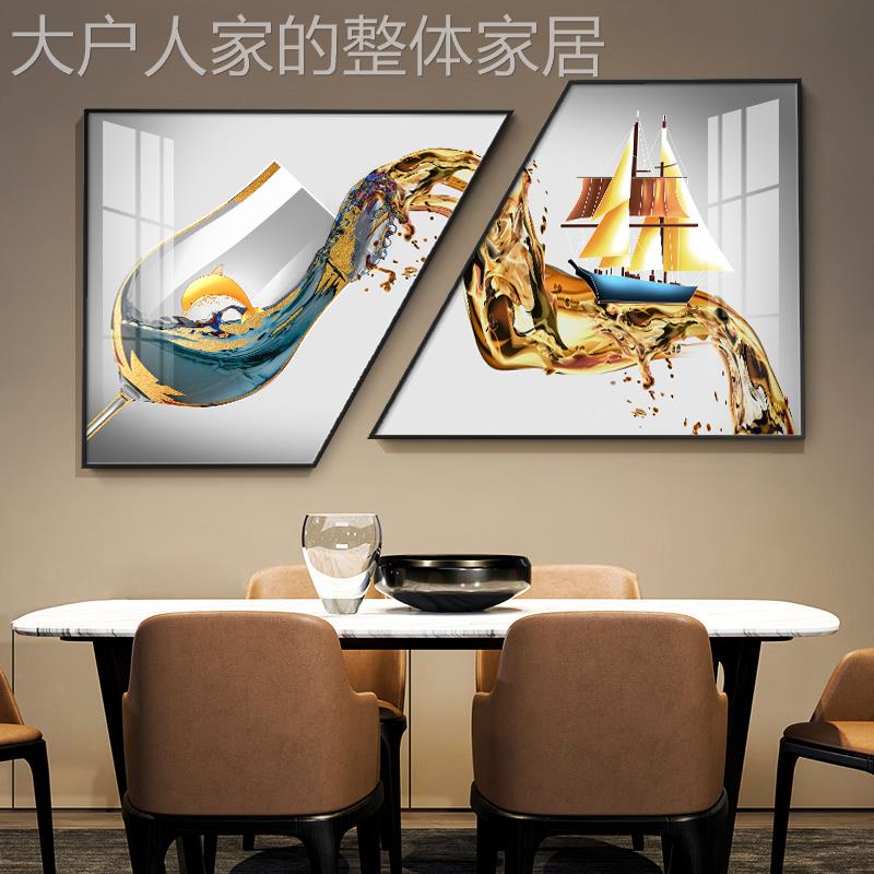 网红现代简饭约形餐厅装饰画轻风厅创意梯餐桌奢组合挂画晶酒杯瓷图片