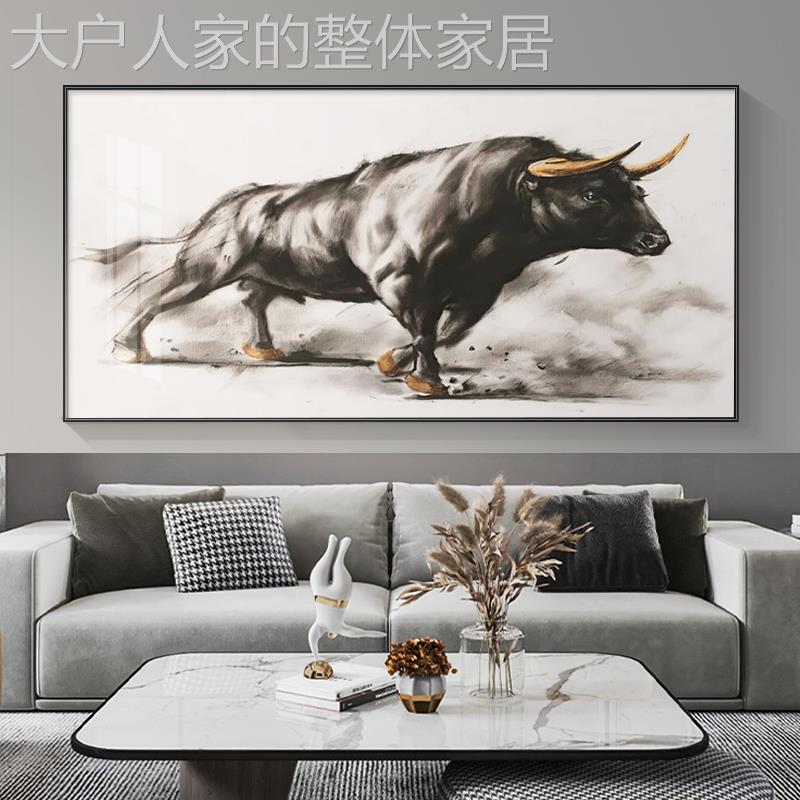 网红北欧牛气客冲背天厅装饰画横款壁沙发景墙挂画寓室意好办公高图片