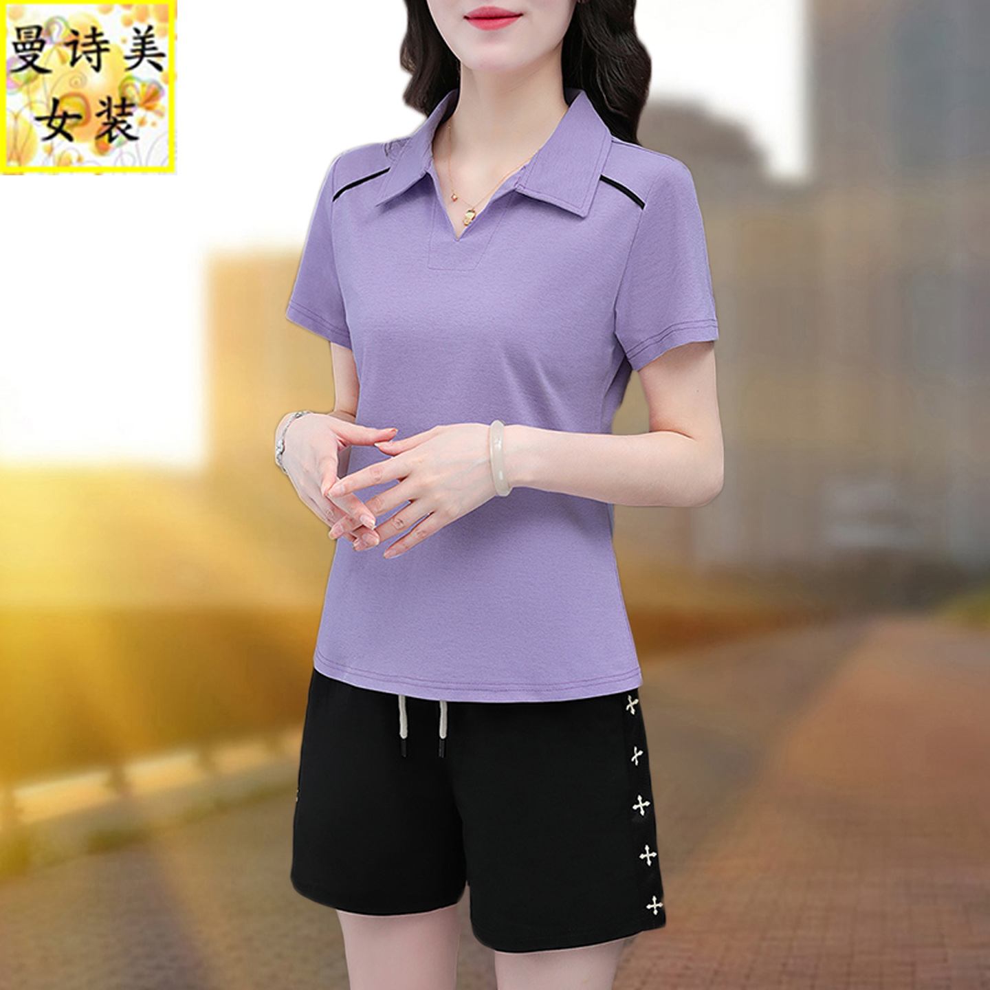 运动POLO衫T恤女士夏季2025新款速干翻领薄款宽松休闲健身两件套