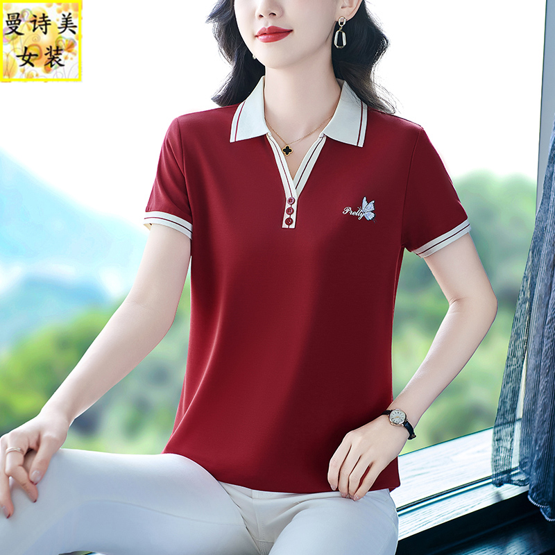 短袖t恤女夏宽松休闲妈妈POLO衫