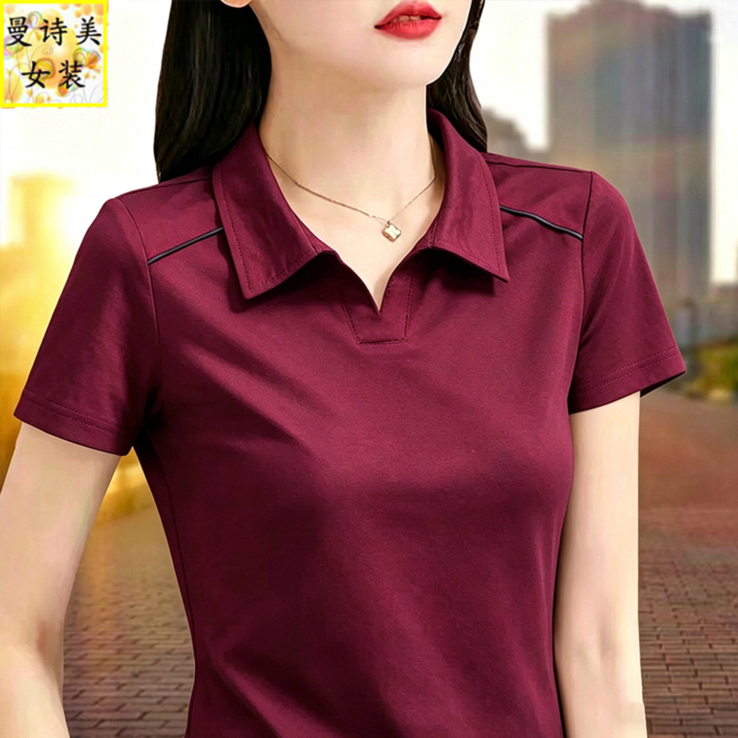 女袖t恤夏季新款翻领polo衫上衣