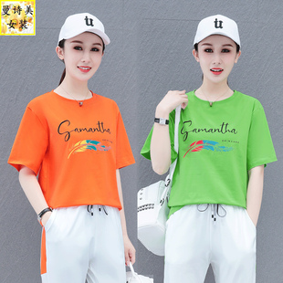 纯棉夏季跳舞薄款短袖t恤女士2026年新款广场舞宽松时尚减龄上衣
