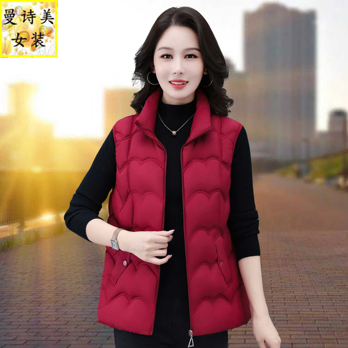 立领羽绒棉马甲女士秋冬坎肩保暖