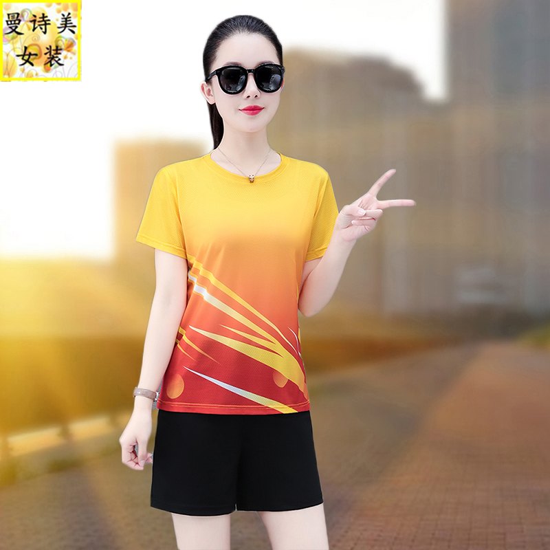 夏季跑步女运动套装2025新款乒乓羽毛球服冰丝速干休闲短裤两件套