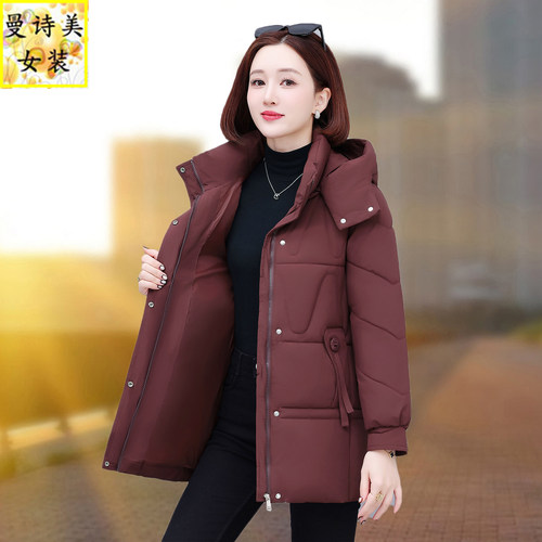 冬季爆款棉服显瘦中长款棉衣女士