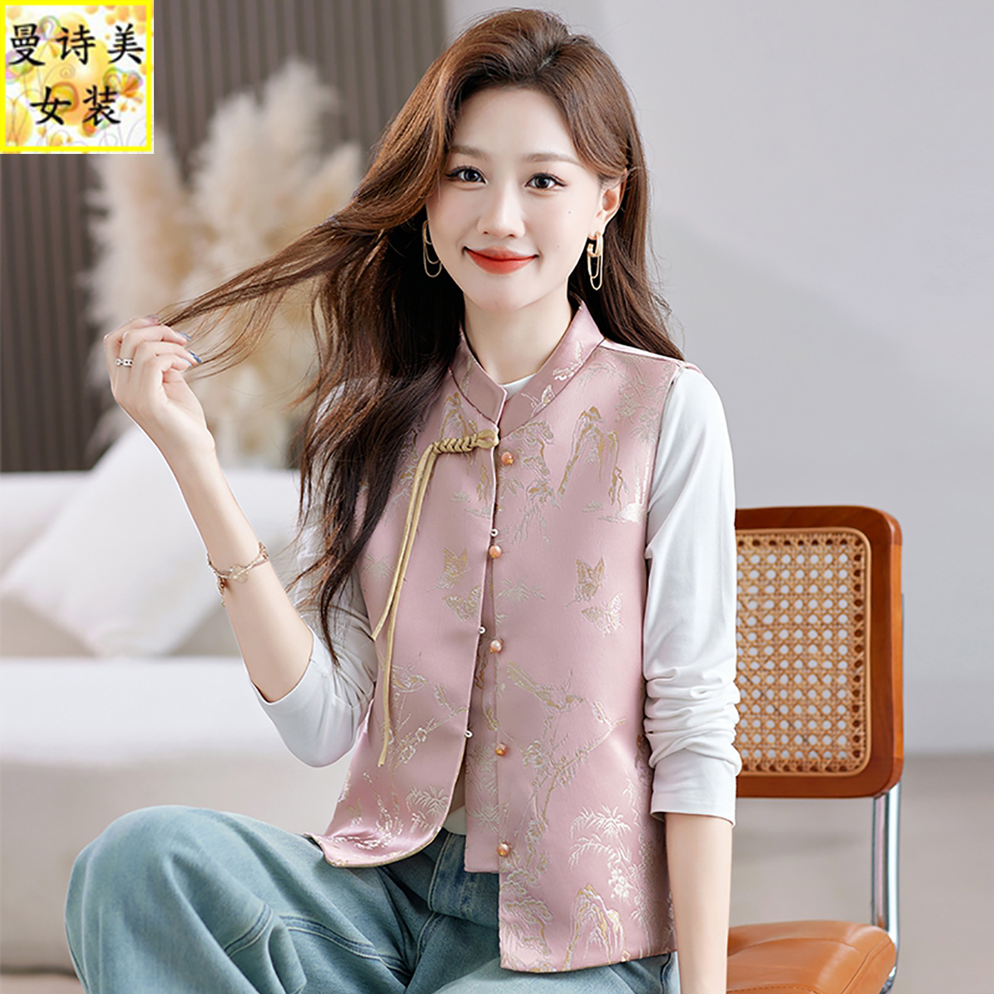 春款季新中式国风马夹女盘扣马甲