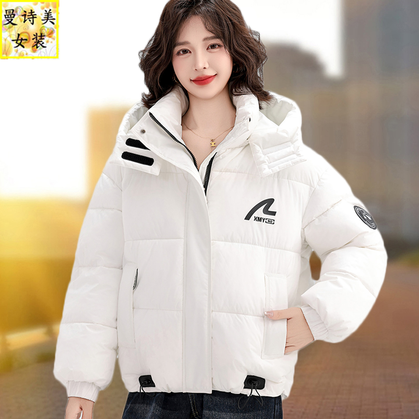 可脱帽时尚棉服女士宽松棉衣外套