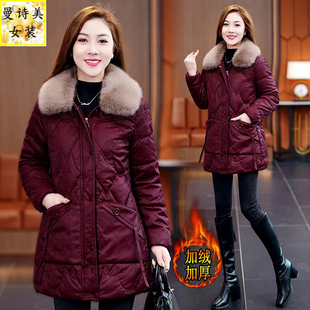 pu皮棉服女士中长款2025年冬季新款显瘦时尚羽绒棉袄加厚保暖外套