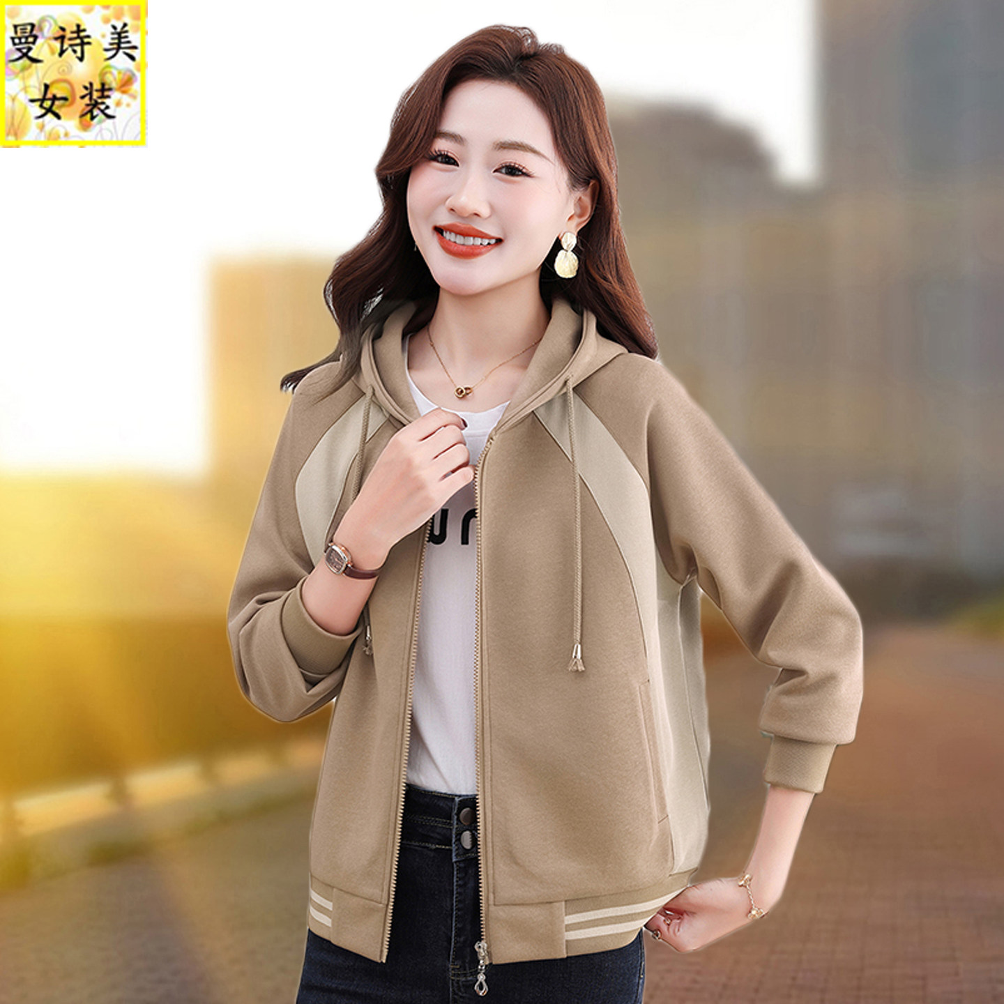 春季休闲运动卫衣外套女士短款2026春秋新款中年妈妈针织开衫上衣