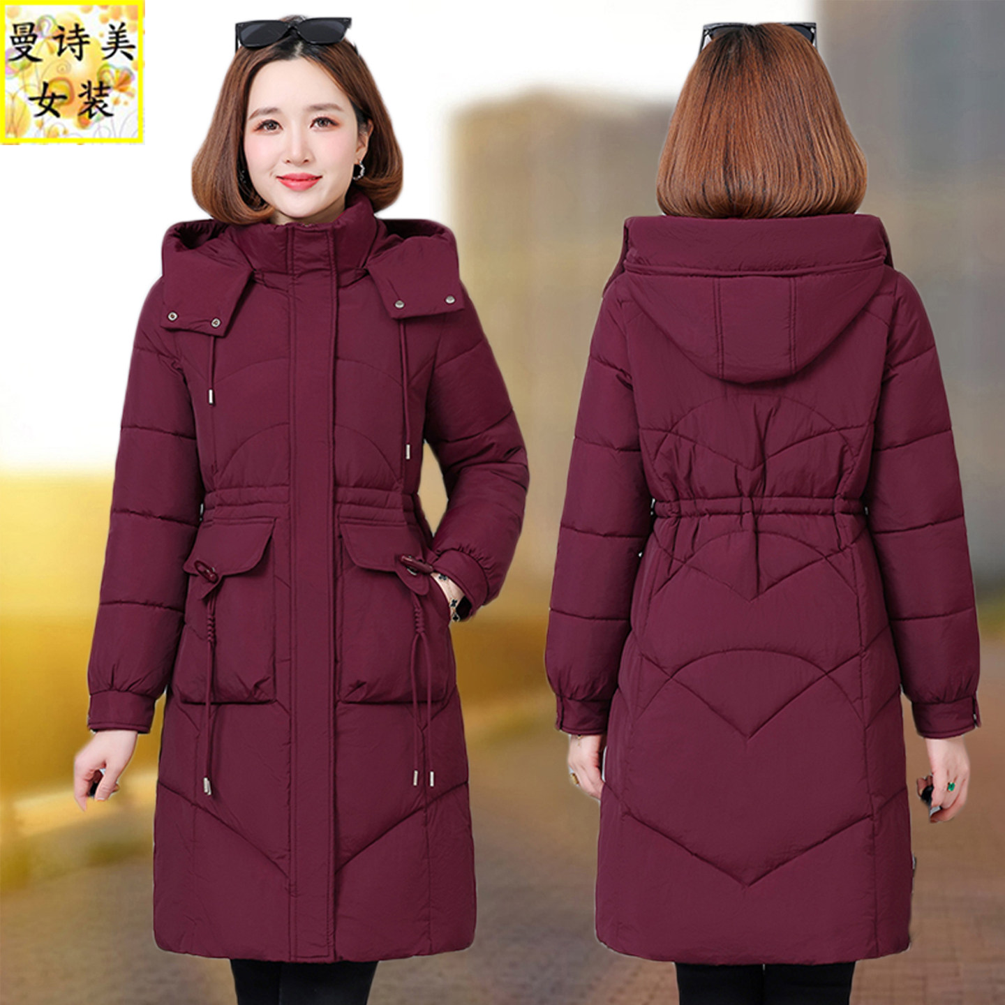 女士中长款棉衣冬季2025年新款洋气妈妈收腰显瘦保暖羽绒棉袄外套