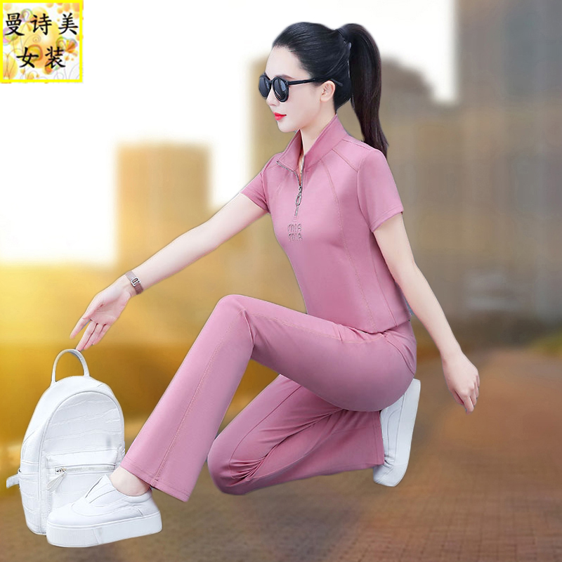 薄款冰丝运动套装女夏季2025新款中年妈妈夏装休闲减龄宽松两件套