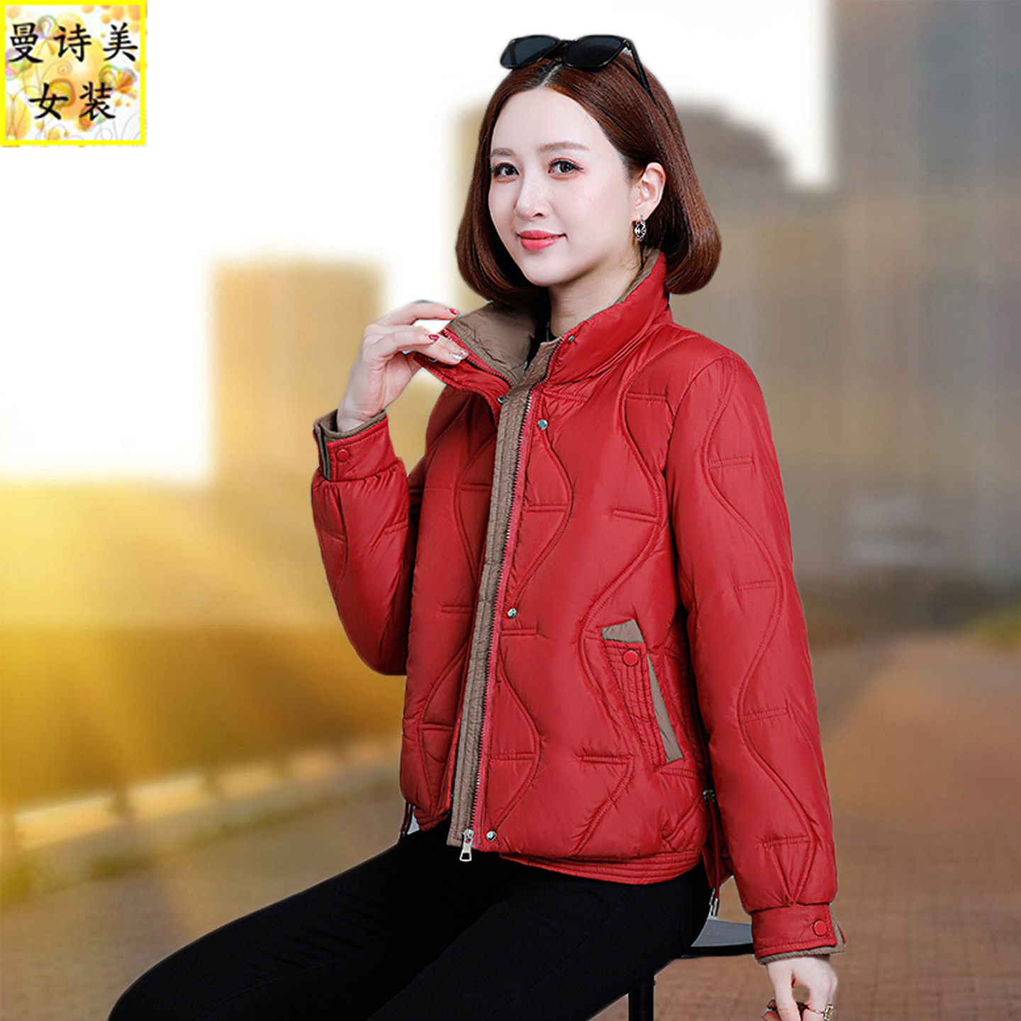 短款羽绒棉服女款冬季2025新款中年妈妈红色棉衣保暖立领加厚外套