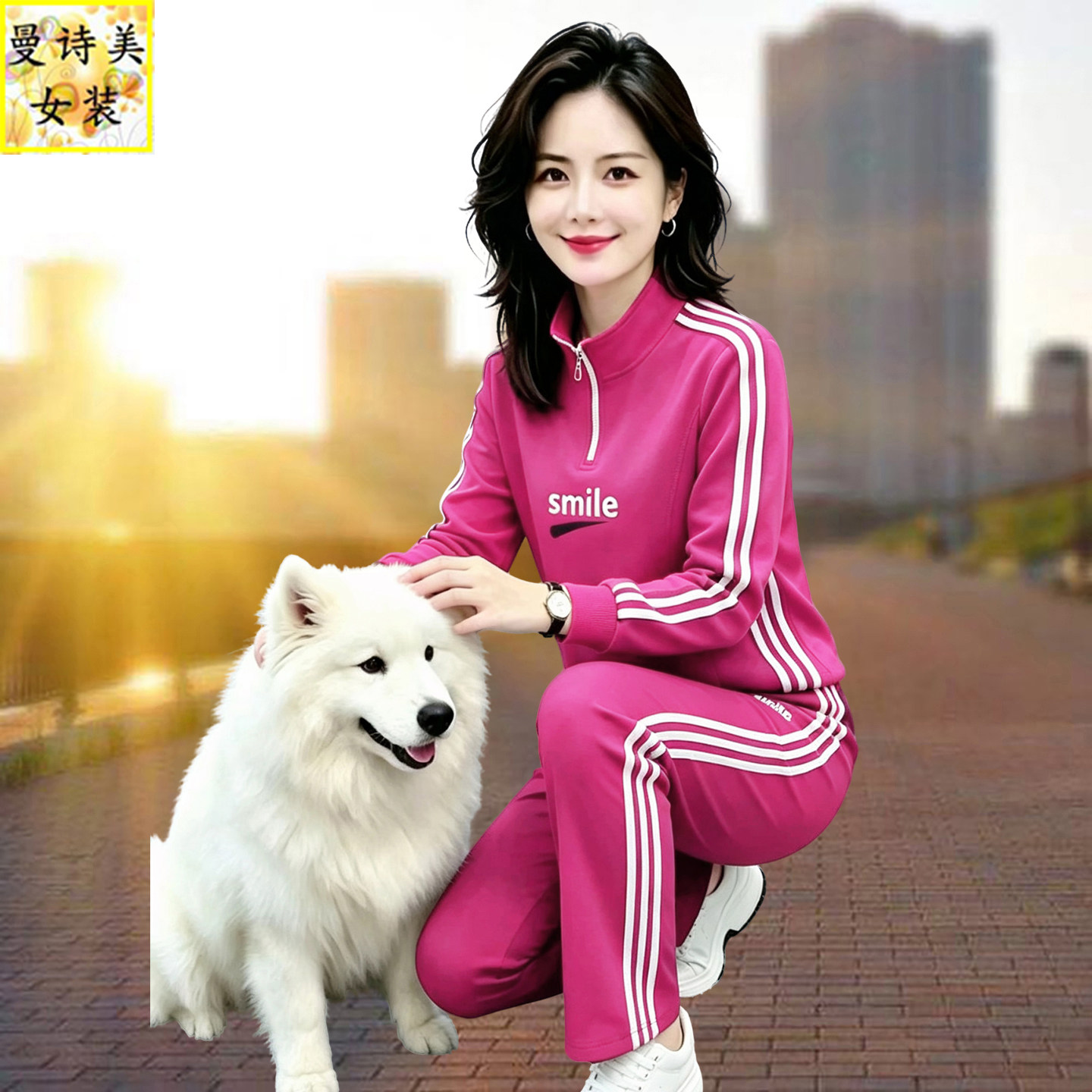 立领微喇叭裤运动套装女春秋跳舞
