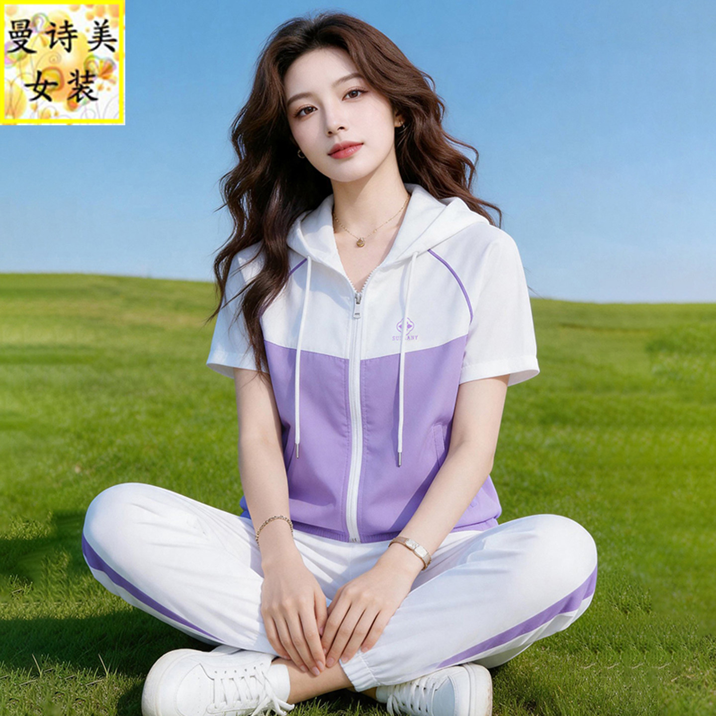 冰丝速干运动服套装女士夏季户外2026新款休闲时尚洋气妈妈两件套