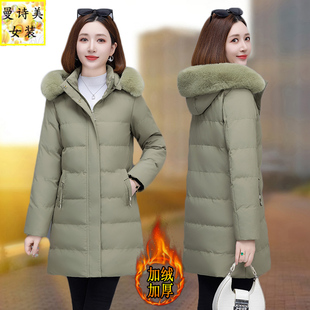 中长款加绒棉服外套女2025冬季新款加厚保暖羽绒棉衣妈妈棉袄大衣
