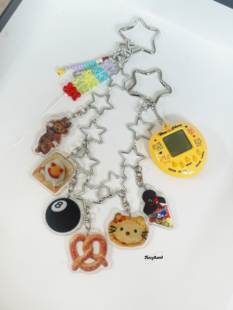 原创极繁多元 素亚克力腰链游戏机包包挂链ins混搭钥匙扣腰间配饰