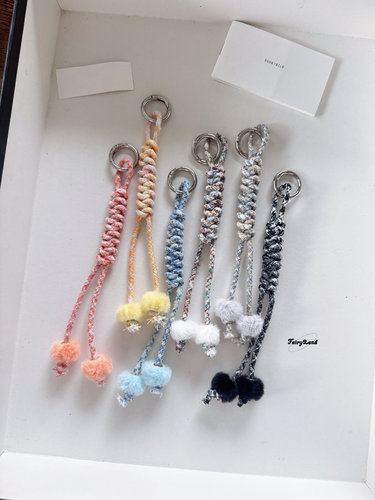 原创小香风粗针织miu系挂绳毛球可爱ins同款车钥匙扣包包挂饰diy