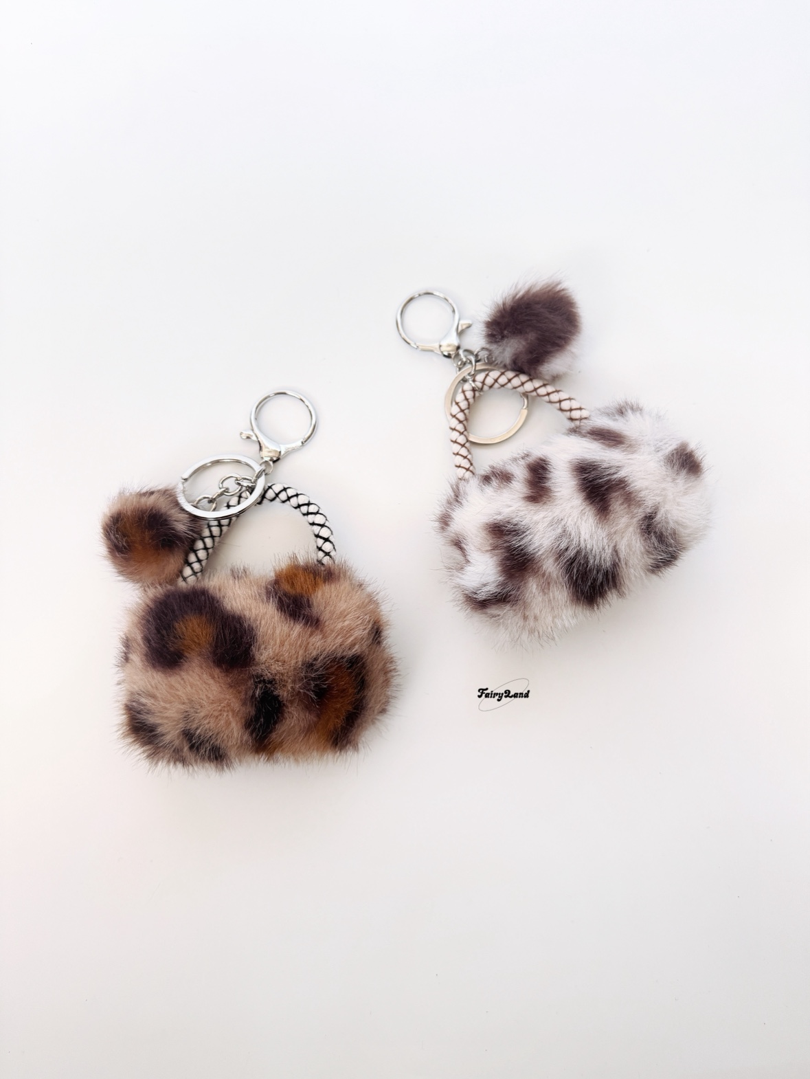 仿皮草豹纹小包包毛球钥匙扣可爱毛绒包包挂饰复古钥匙扣娃娃配饰