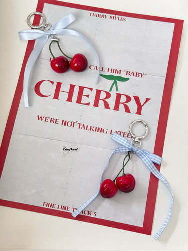 豹纹丝带蝴蝶结樱桃包包挂件miu系车厘子钥匙扣少女感diy挂饰ins